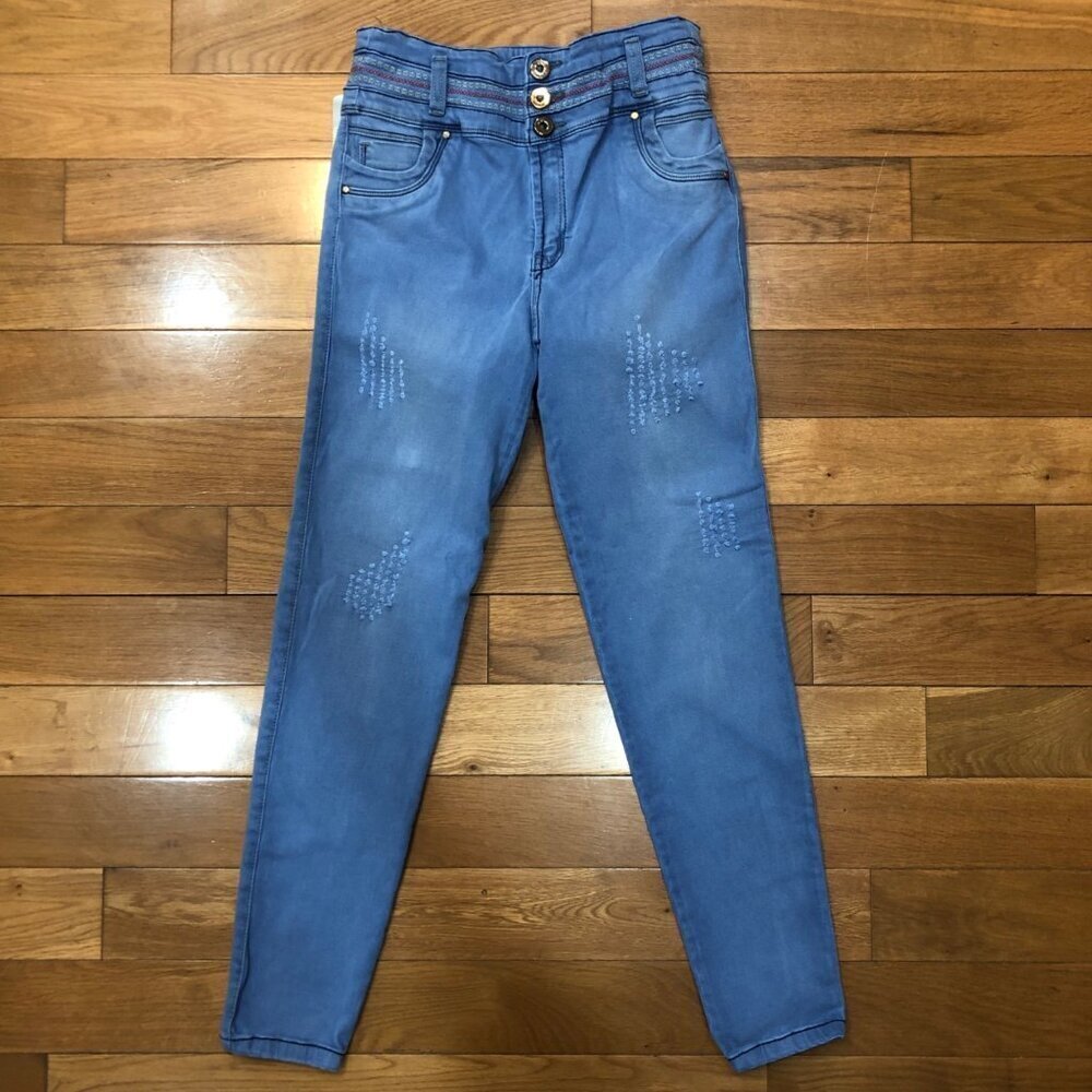 NWT Joss Star Hi Rise Columbian Style Skinny Distressed Embroidered Jeans Sz 11 - Picture 3 of 7